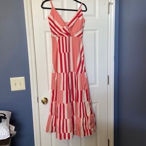 Cream, pink and red midi